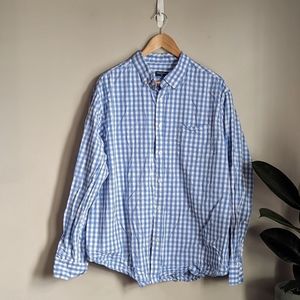 Blue and white checkered button down shirt